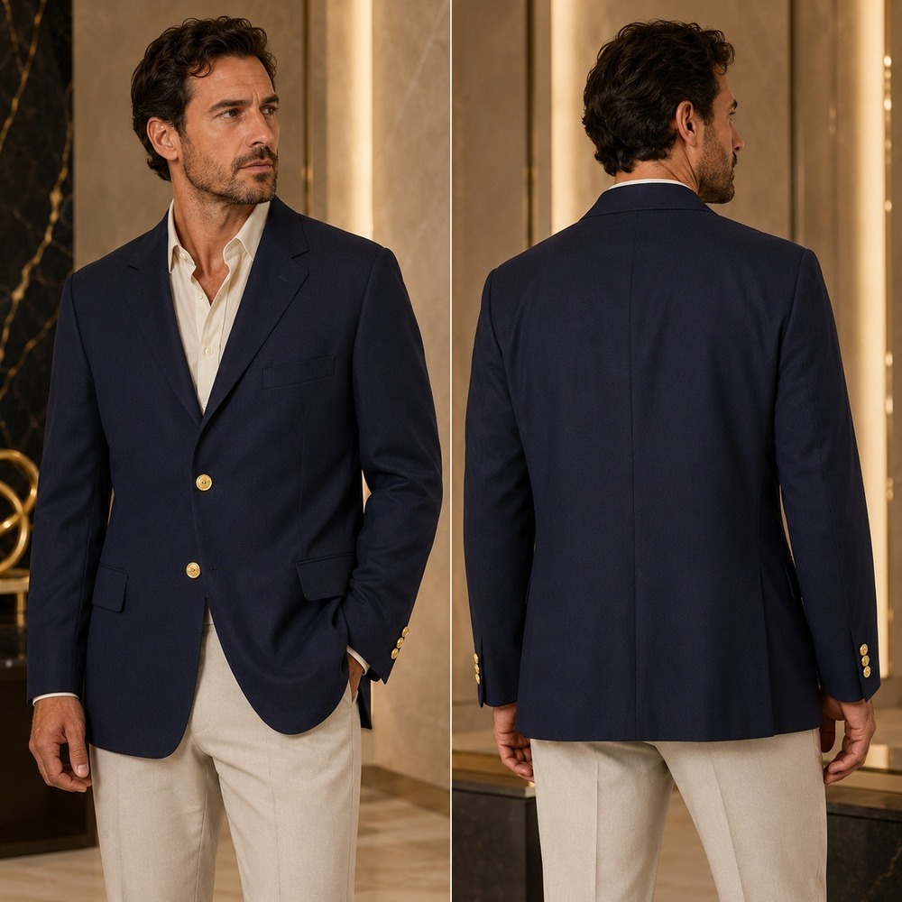 J.G. Chappel Blazer Mens 40R Navy Blue Solid Wool Vintage Made in England